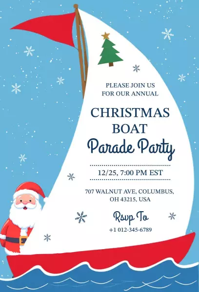 Festive Christmas Boat Parade Party Celebration Invitation Template