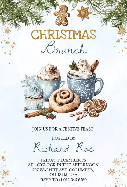 Festive Christmas Brunch Celebration Gathering Invitation Template