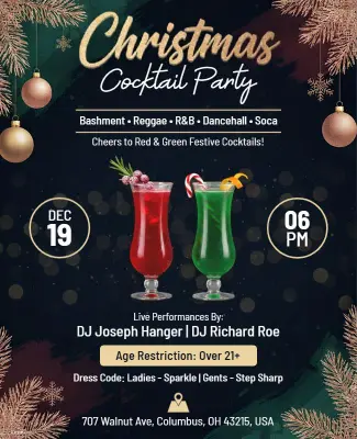 Festive Christmas Cocktail Celebration Party Flyer Template