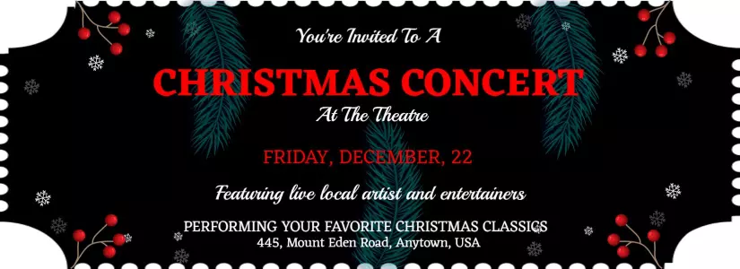 Festive Christmas Concert Theatre Ticket Invitation Template