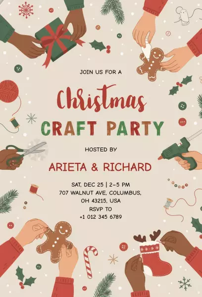 Festive Christmas Craft Party Celebration Invitation Template