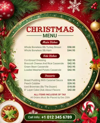 Festive Christmas Dinner Menu Flyer Template