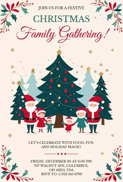 Festive Christmas Family Gathering Celebration Invitation Template