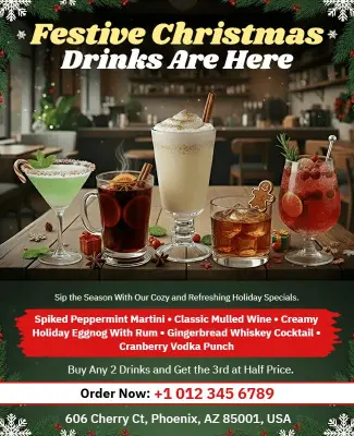 Festive Christmas Holiday Drink Specials Flyer Template