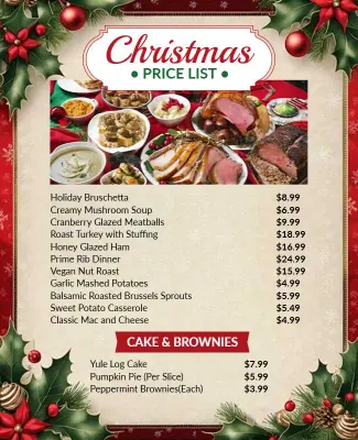 Festive Christmas Menu Price List Flyer Template