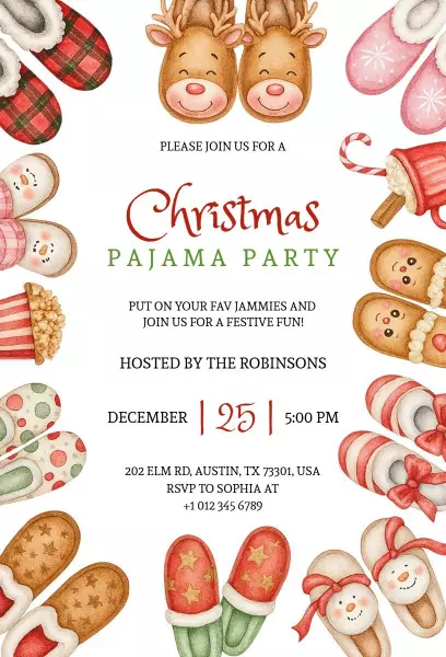 Festive Christmas Pajama Party Celebration Invitation Template