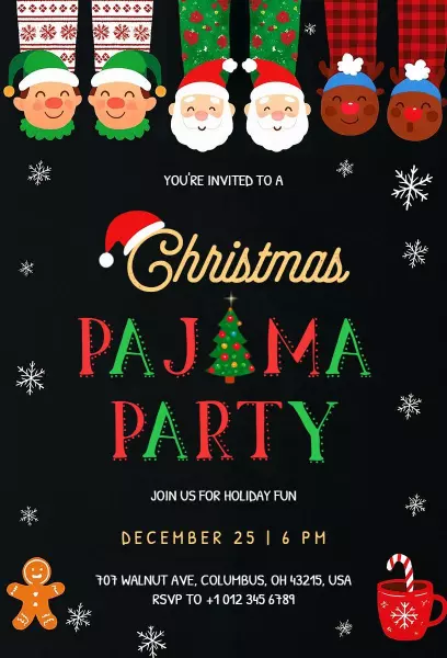 Festive Christmas Pajama Party Holiday Celebration Invitation Template