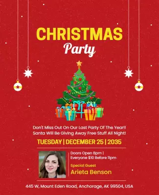 Festive Red Christmas Party Celebration Flyer Template