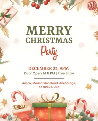 Festive Red and Green Merry Christmas Party Flyer Template