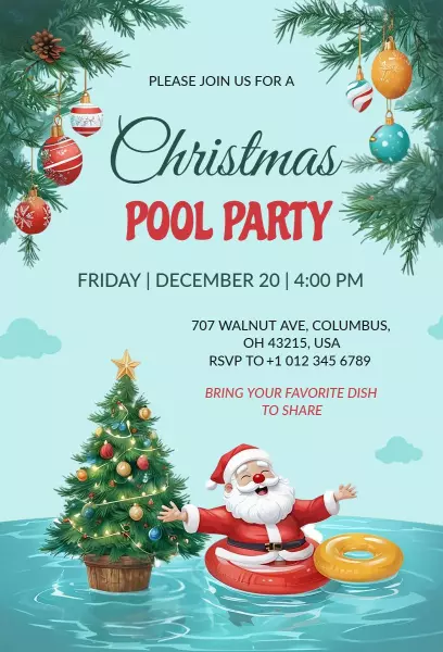 Festive Christmas Pool Party Celebration Invitation Template