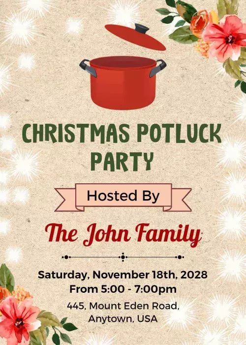 Festive Christmas Potluck Dinner Celebration Invitation Template