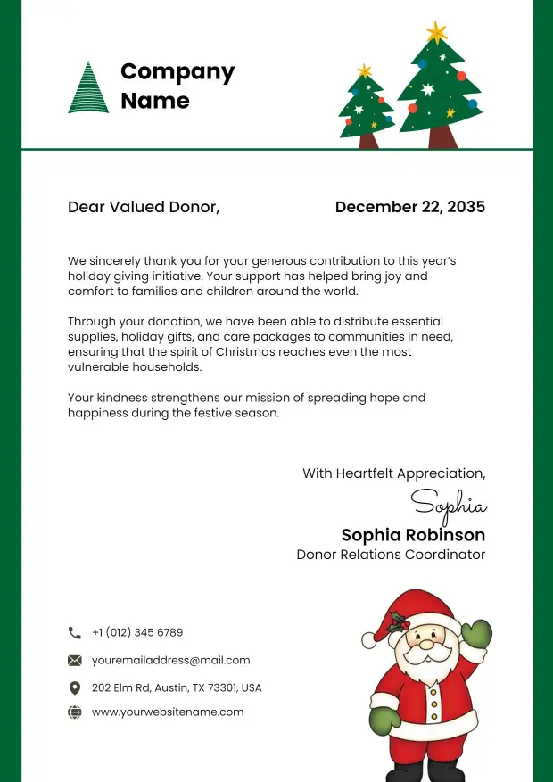 Festive Christmas Santa Donor Appreciation Letterhead Template
