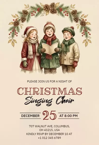 Festive Christmas Singing Choir Celebration Invitation Template