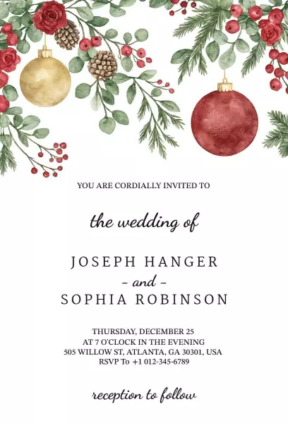 Festive Christmas Themed Wedding Celebration Invitation Template