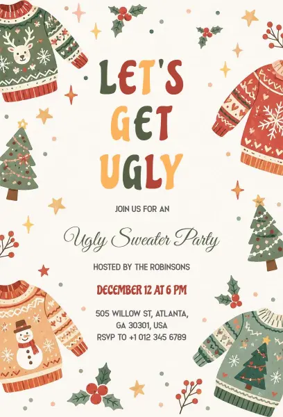 Festive Christmas Ugly Sweater Party Invitation Template