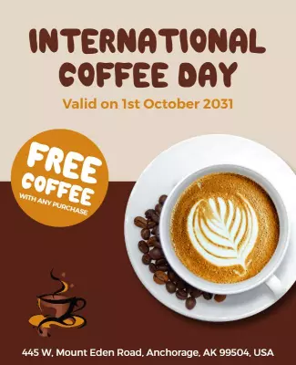 Festive Coffee Day Celebration with Free Offer Poster Template