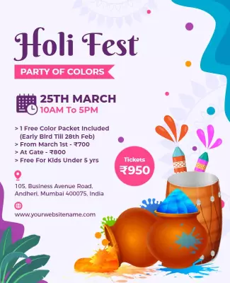 Festive Color Splash for Holi Celebration Event Poster Template