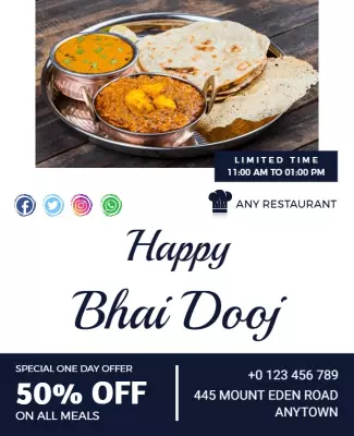 Festive Colorful Bhai Dooj Meal Discount Offer Poster Template