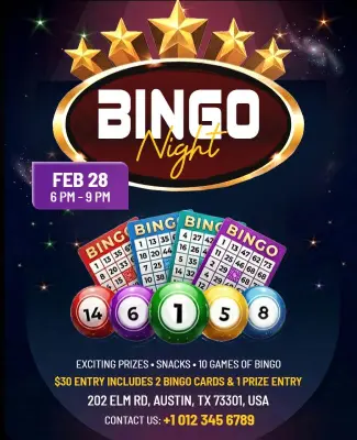 Festive Colorful Bingo Night Game Invitation Flyer Template
