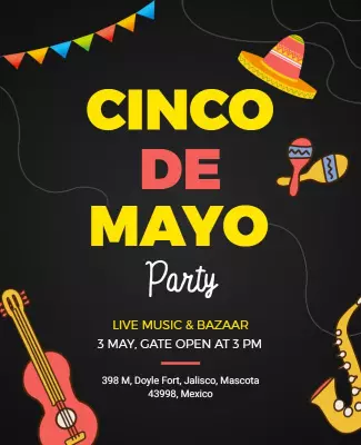 Festive Colorful Cinco de Mayo Party Celebration Poster Template