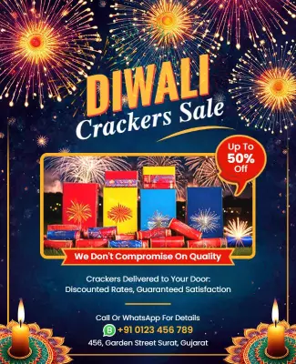 Festive Colorful Diwali Crackers Sale Poster Template