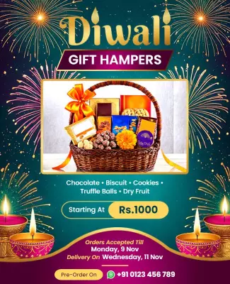 Festive Colorful Diwali Gift Hampers Celebration Poster Template