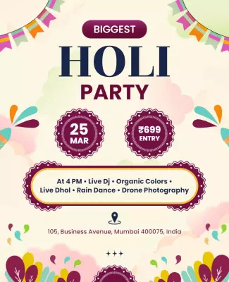 Festive Colorful Holi Celebration Party Poster Template
