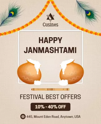 Festive Colorful Janmashtami Celebration Offers Poster Template