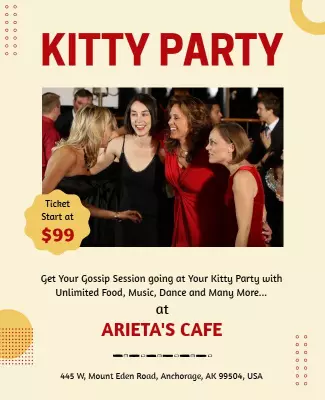 Festive Colorful Kitty Party Gathering at Arieta's Cafe Poster Template