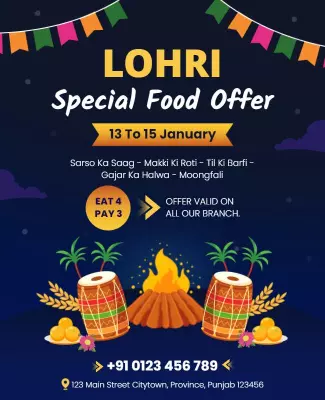Festive Colorful Lohri Food Offer Celebration Flyer Template