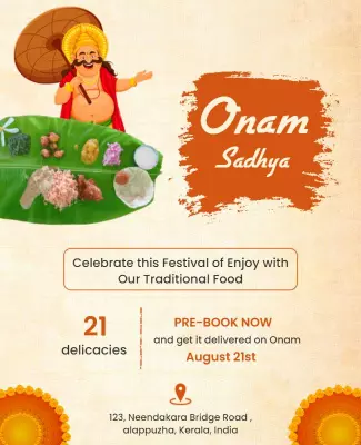 Festive Colorful Onam Sadya Traditional Food Poster Template