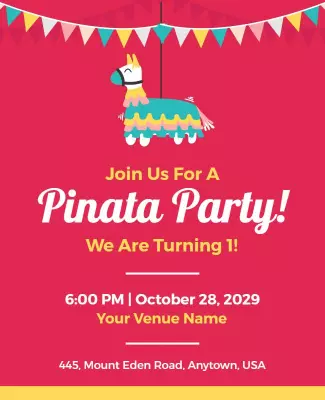 Festive Colorful Piñata Birthday Party Invitation Poster Template