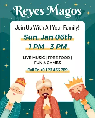 Festive Colorful Reyes Magos Family Celebration Poster Template