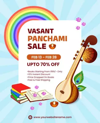 Festive Colorful Vasant Panchami Book Sale Poster Template