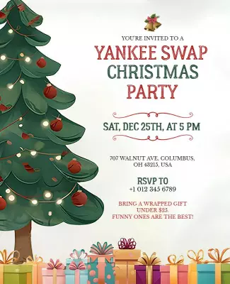 Festive Colorful Yankee Swap Christmas Party Poster Template