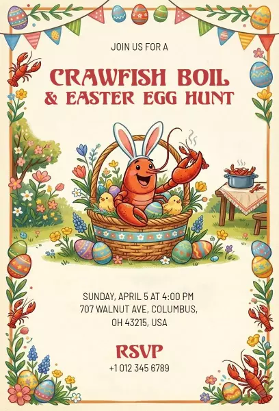 Festive Crawfish Boil Easter Egg Hunt Invitation Template