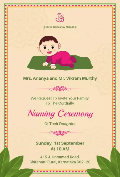 Festive Cultural Baby Naming Ceremony Invitation Template