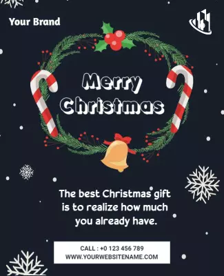Festive Dark Blue Christmas Greeting Card Poster Template
