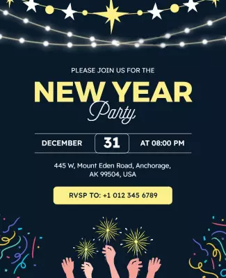Festive Dark Blue New Year Celebration Party Poster Template
