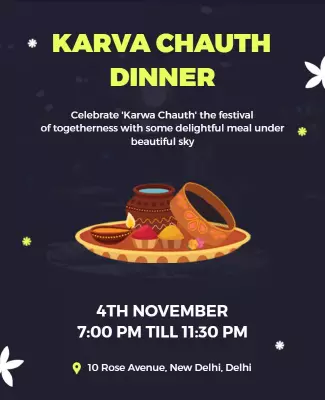 Festive Dark Sky Karva Chauth Dinner Invitation Poster Template