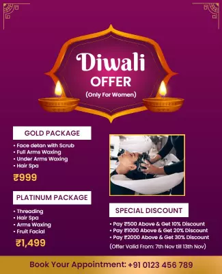 Festive Diwali Beauty Treatment Offer for Women Poster Template