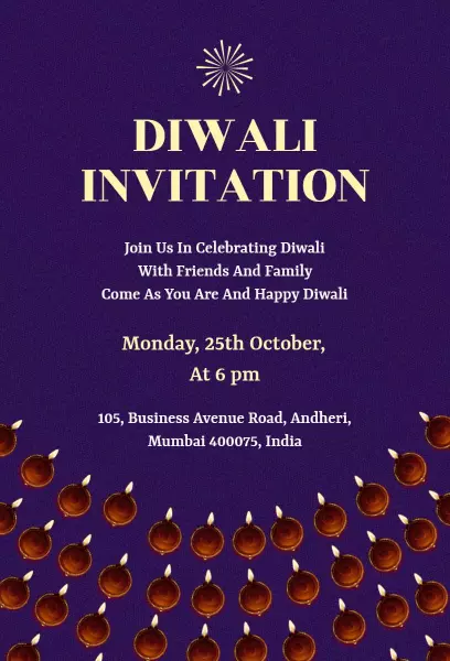 Festive Diwali Celebration Family Gathering Invitation Template