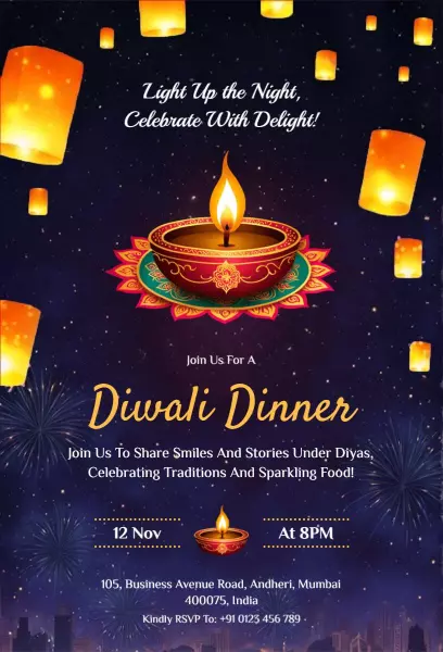 Festive Diwali Dinner Celebration Invitation Template