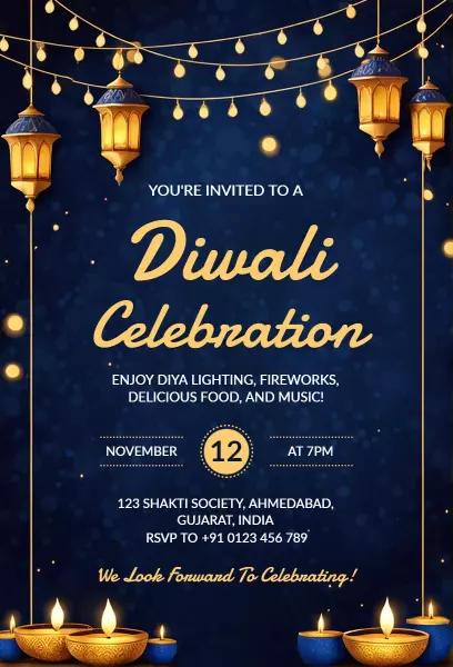 Festive Diwali Night Celebration Fireworks Invitation Template