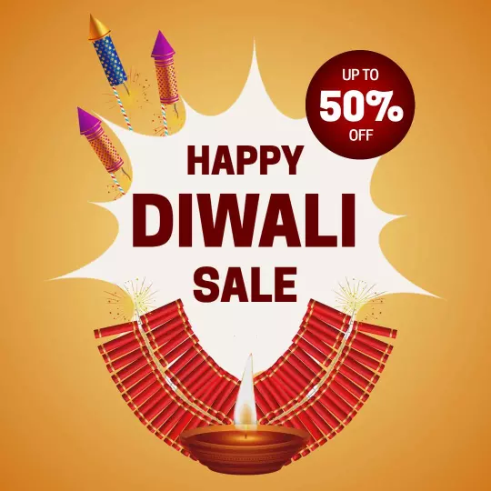 Festive Diwali Sale with Fireworks and Discounts Ad Template