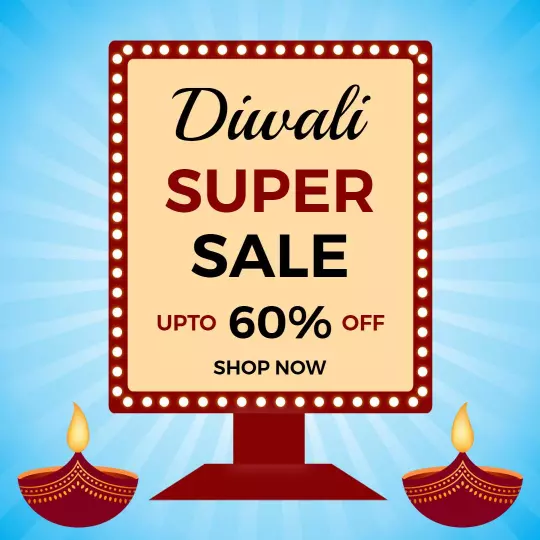 Festive Diwali Super Sale with Colorful Diyas Ad Template