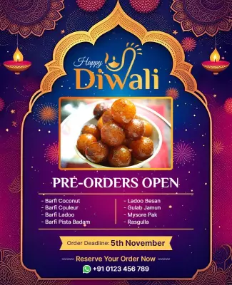 Festive Diwali Sweet Treats Pre-Order Announcement Poster Template