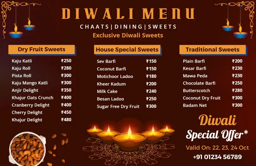 Festive Diwali Sweets Special Menu Template