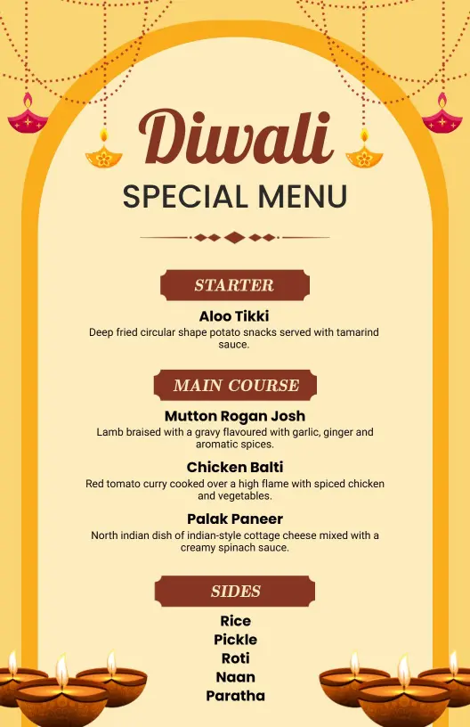 Festive Diwali Themed Special Menu Template