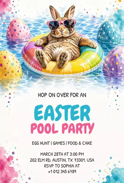 Festive Easter Pool Party Celebration Invitation Template